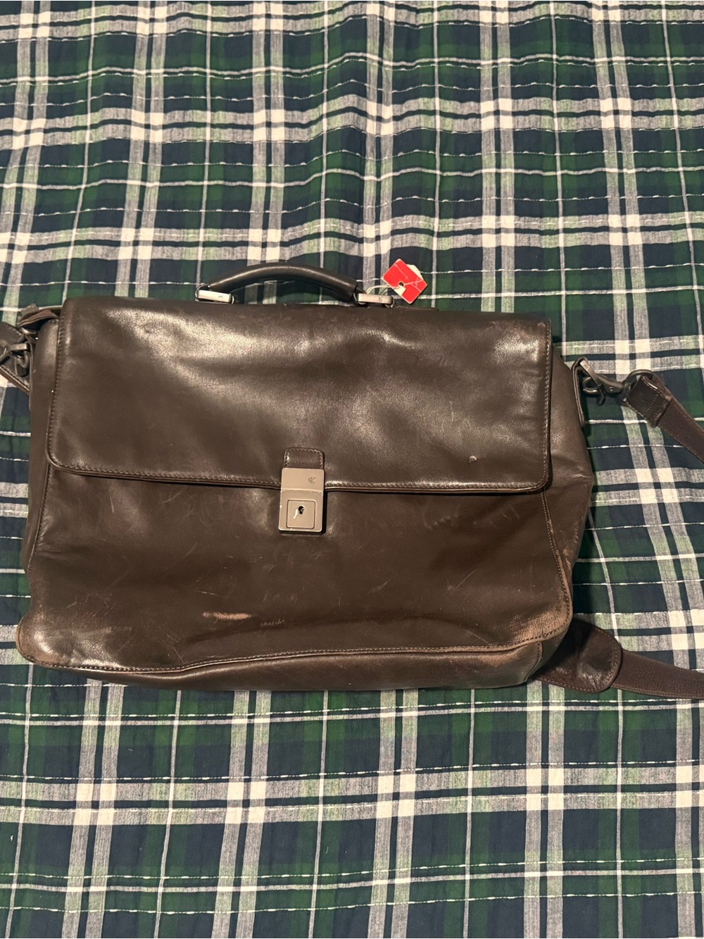 Calvin Klein Brown Leather Briefcase Messenger Bag